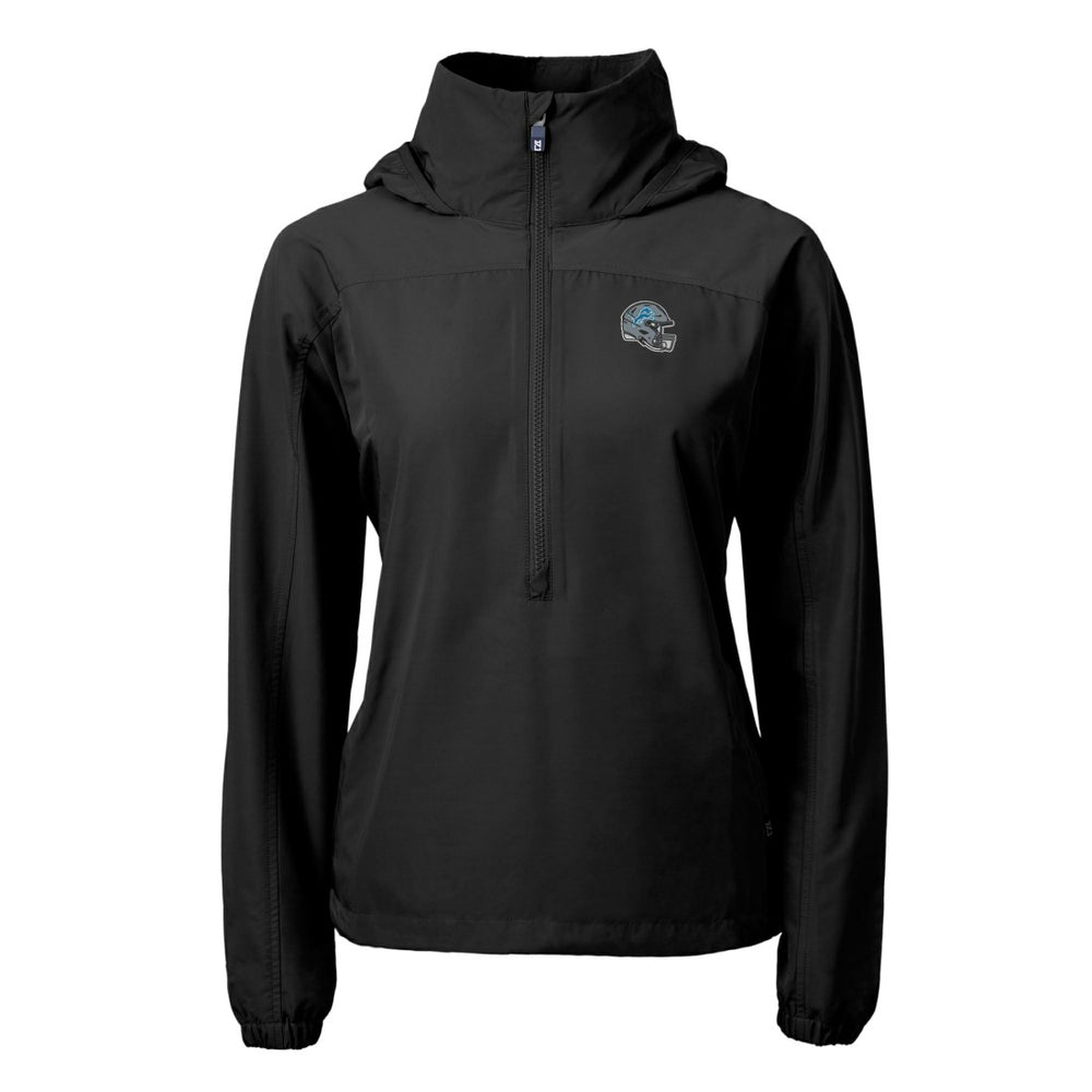 Detroit Lions Cutter & Buck Women's Charter Eco Recycled Half-Zip Hooded Anorak Jacket Black | NFL
