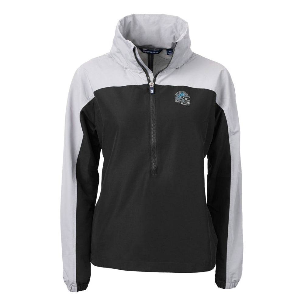 Detroit Lions Cutter & Buck Women's Charter Eco Recycled Half-Zip Hooded Anorak Jacket Black | NFL