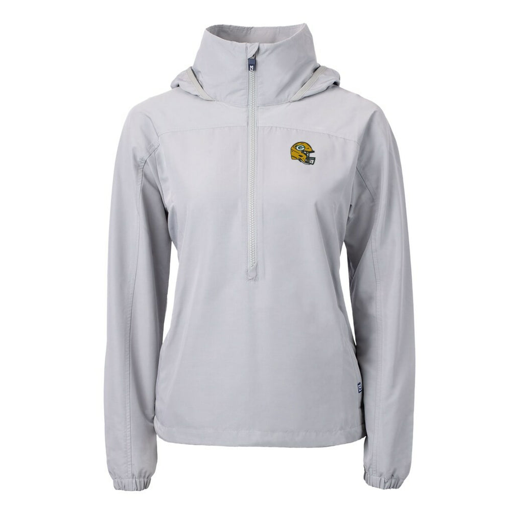 Green Bay Packers Cutter & Buck Women's Charter Eco Recycled Half-Zip Hooded Anorak Jacket Gray | NFL