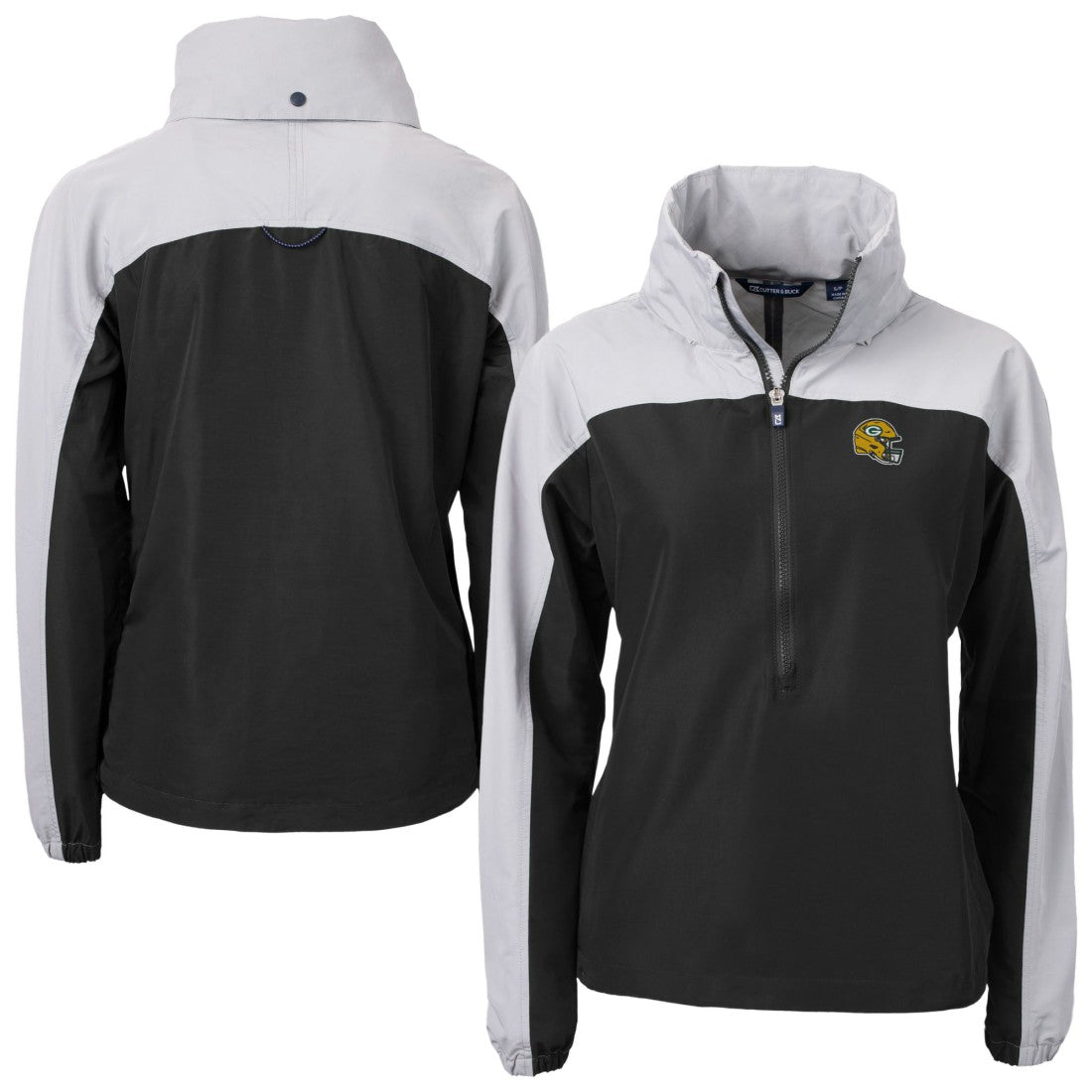 Green Bay Packers Cutter & Buck Women's Charter Eco Recycled Half-Zip Hooded Anorak Jacket Black | NFL