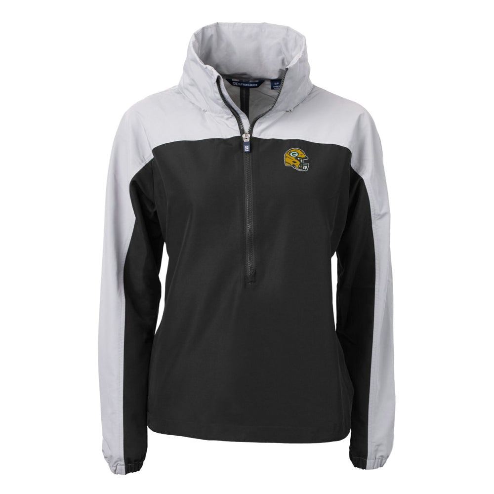 Green Bay Packers Cutter & Buck Women's Charter Eco Recycled Half-Zip Hooded Anorak Jacket Black | NFL