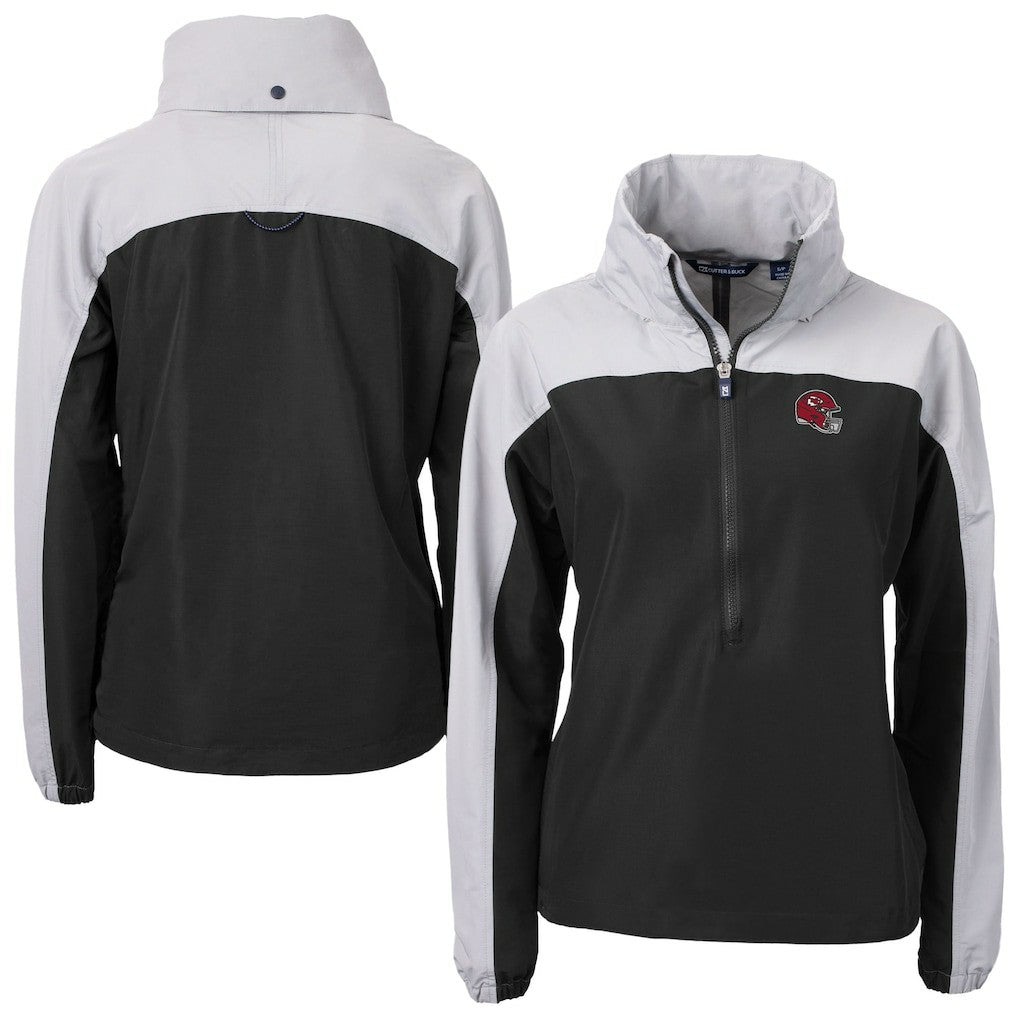 Kansas City Chiefs Cutter & Buck Women's Charter Eco Recycled Half-Zip Hooded Anorak Jacket Black | NFL