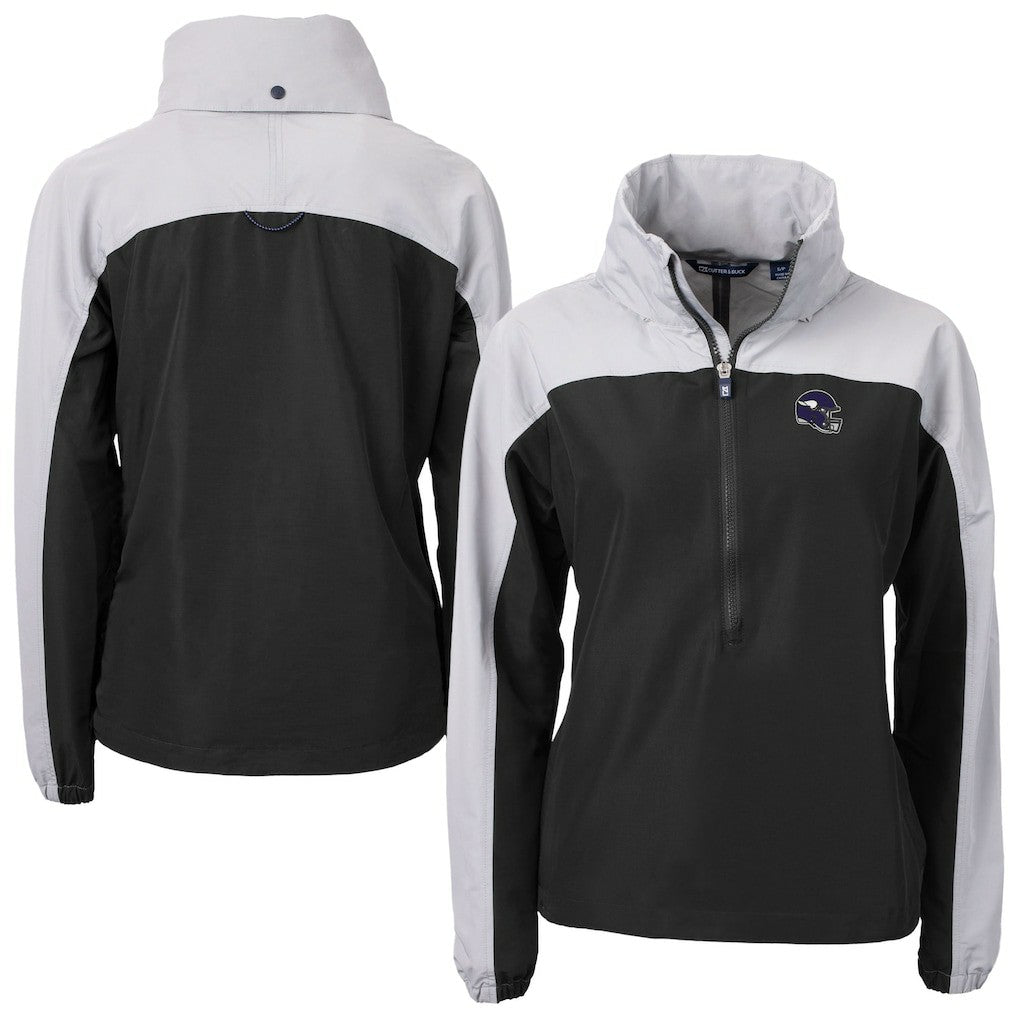Minnesota Vikings Cutter & Buck Women's Charter Eco Recycled Half-Zip Hooded Anorak Jacket Black | NFL