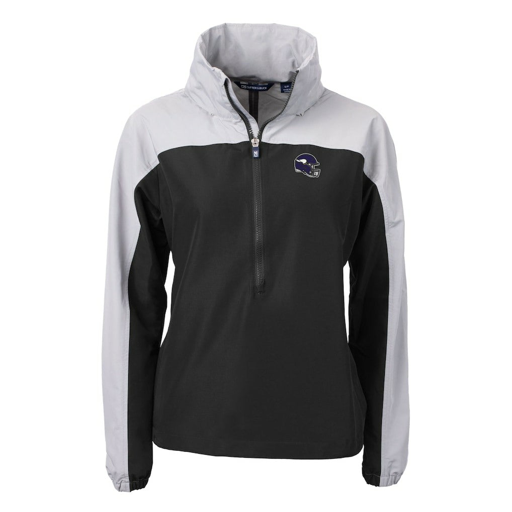 Minnesota Vikings Cutter & Buck Women's Charter Eco Recycled Half-Zip Hooded Anorak Jacket Black | NFL