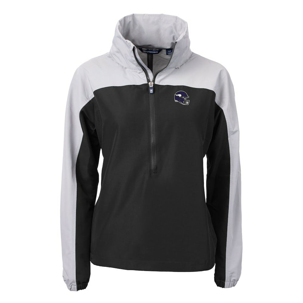 Minnesota Vikings Cutter & Buck Women's Charter Eco Recycled Half-Zip Hooded Anorak Jacket Black | NFL