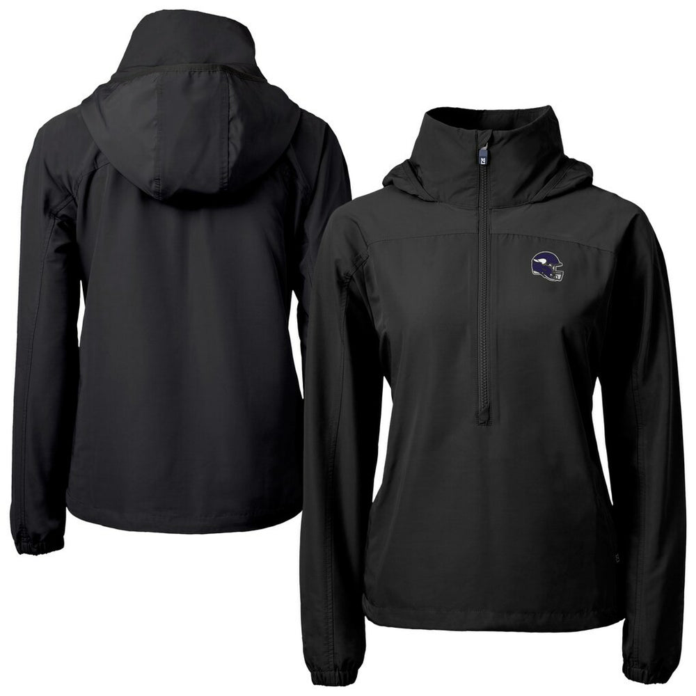 Minnesota Vikings Cutter & Buck Women's Charter Eco Recycled Half-Zip Hooded Anorak Jacket Black | NFL