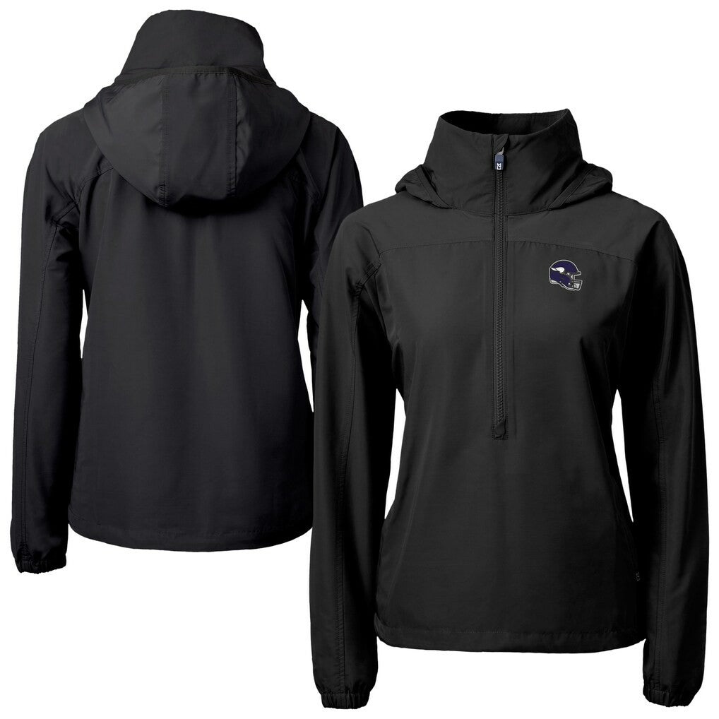Minnesota Vikings Cutter & Buck Women's Charter Eco Recycled Half-Zip Hooded Anorak Jacket Black | NFL