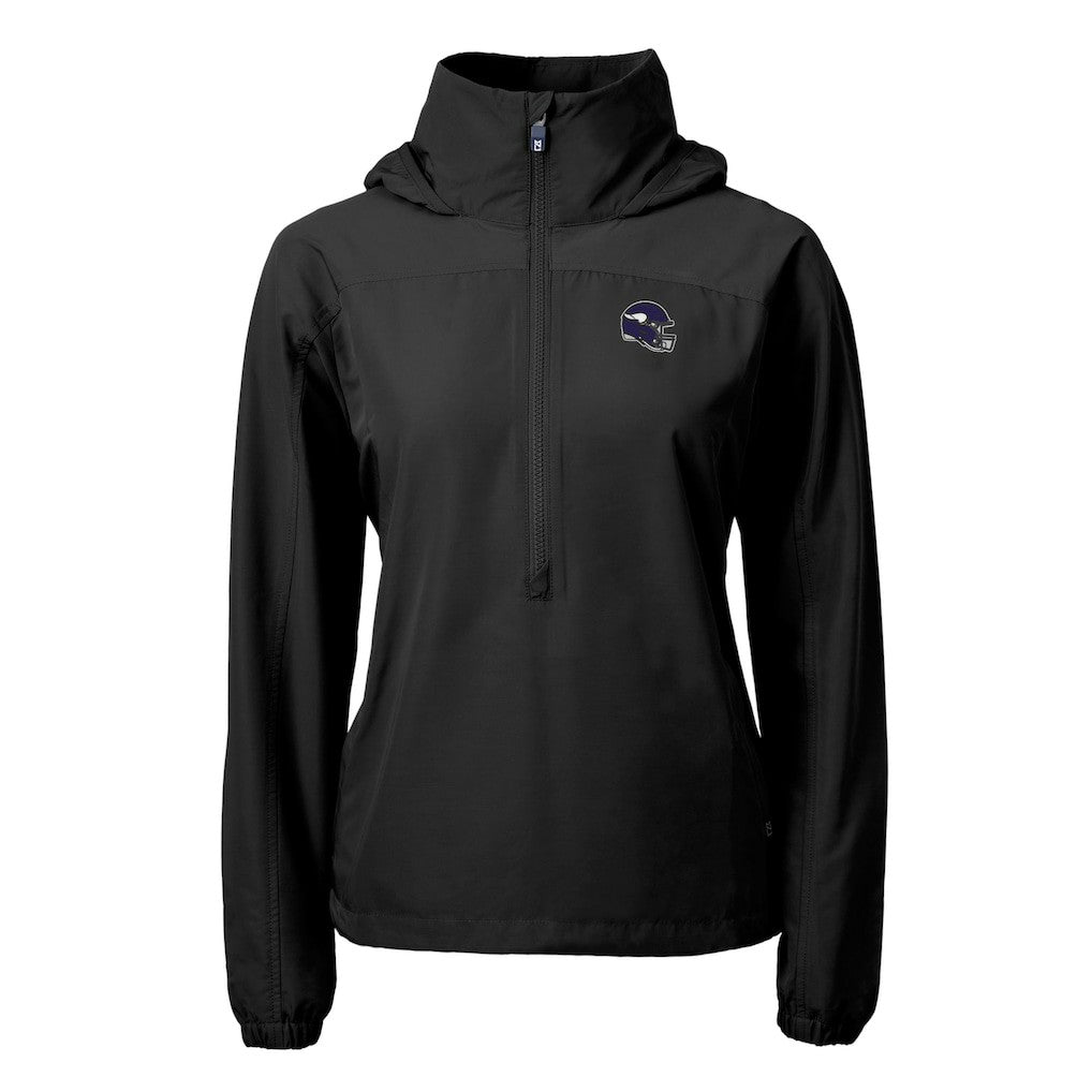 Minnesota Vikings Cutter & Buck Women's Charter Eco Recycled Half-Zip Hooded Anorak Jacket Black | NFL