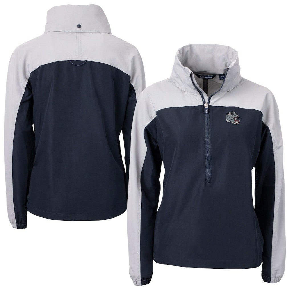 New England Patriots Cutter & Buck Women's Charter Eco Recycled Half-Zip Hooded Anorak Jacket Navy | NFL