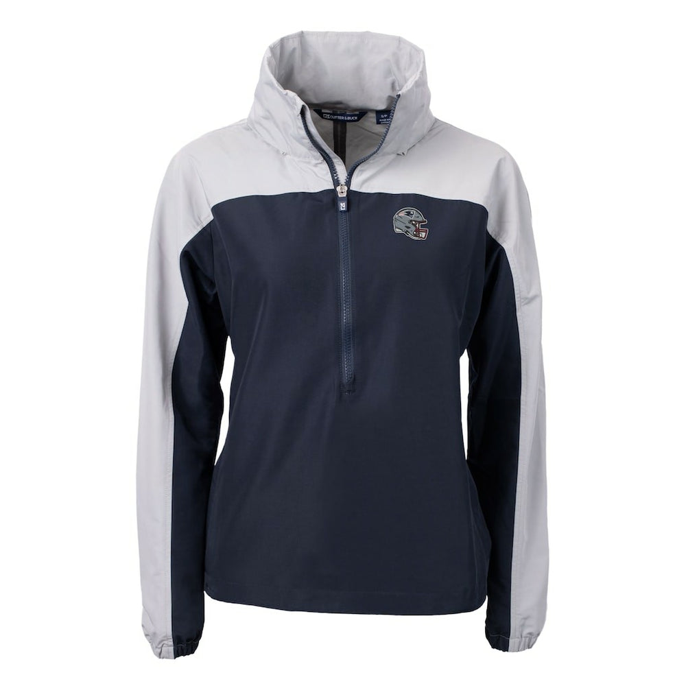 New England Patriots Cutter & Buck Women's Charter Eco Recycled Half-Zip Hooded Anorak Jacket Navy | NFL