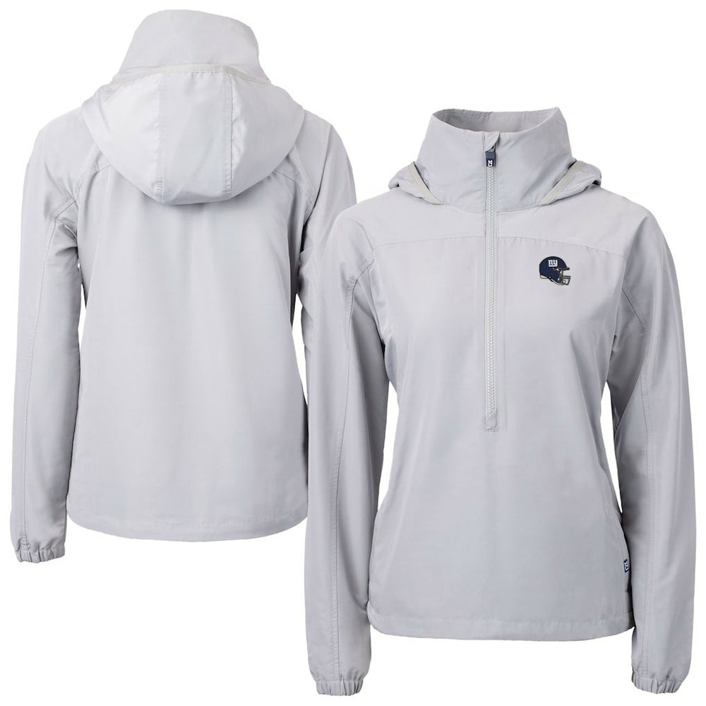 New York Giants Cutter & Buck Women's Charter Eco Recycled Half-Zip Hooded Anorak Jacket Gray | NFL