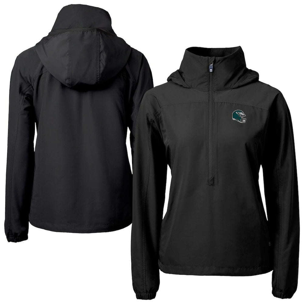 Philadelphia Eagles Cutter & Buck Women's Charter Eco Recycled Half-Zip Hooded Anorak Jacket Black | NFL