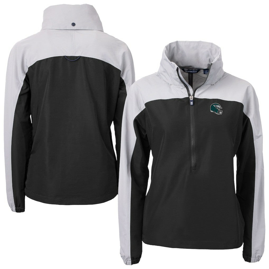Philadelphia Eagles Cutter & Buck Women's Charter Eco Recycled Half-Zip Hooded Anorak Jacket Black | NFL