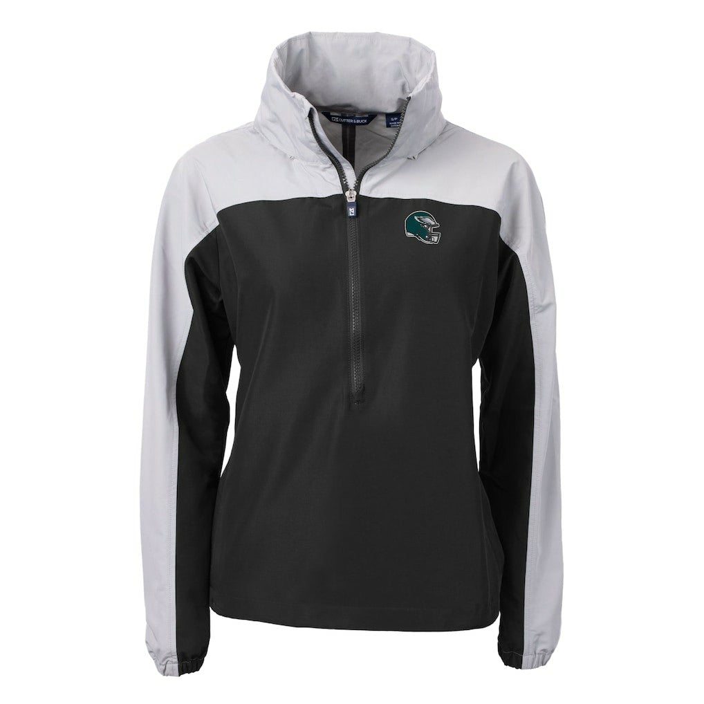 Philadelphia Eagles Cutter & Buck Women's Charter Eco Recycled Half-Zip Hooded Anorak Jacket Black | NFL