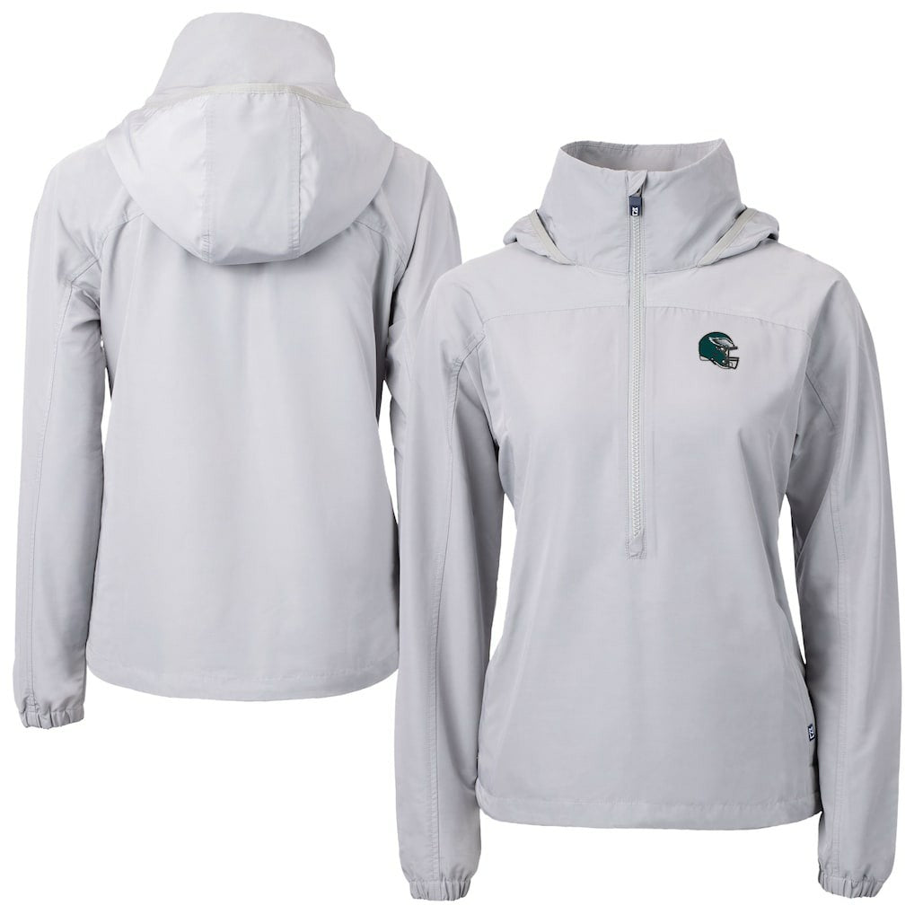 Philadelphia Eagles Cutter & Buck Women's Charter Eco Recycled Half-Zip Hooded Anorak Jacket Gray | NFL