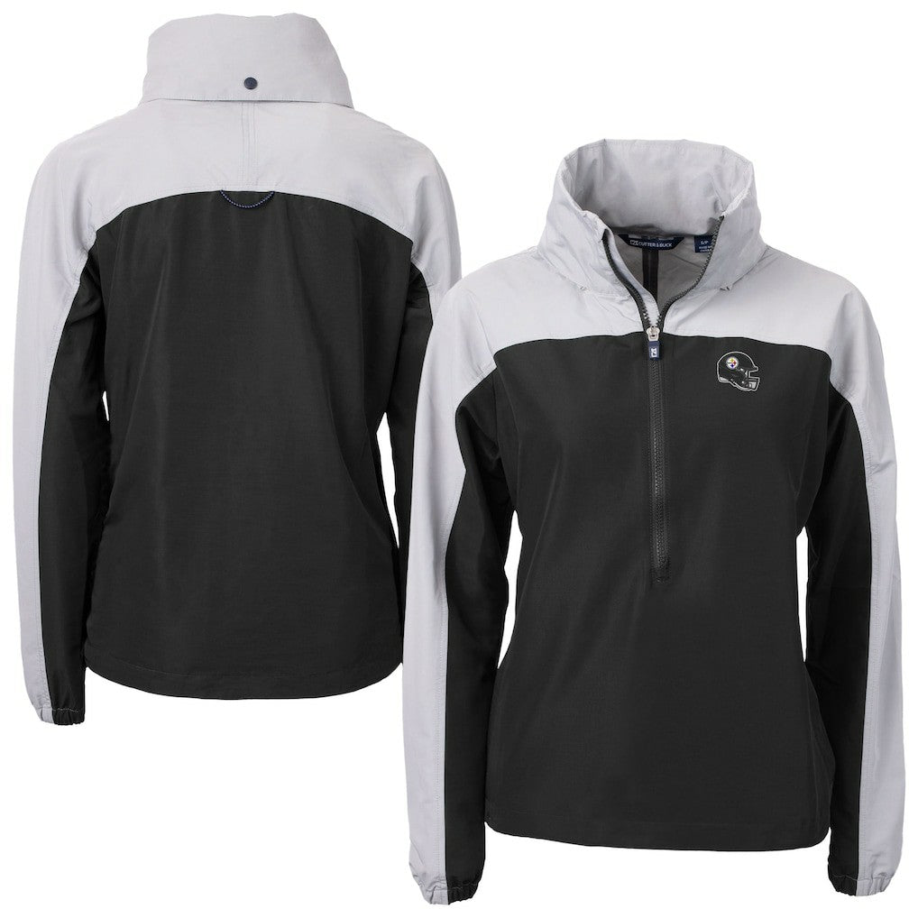 Pittsburgh Steelers Cutter & Buck Women's Charter Eco Recycled Half-Zip Hooded Anorak Jacket Black | NFL