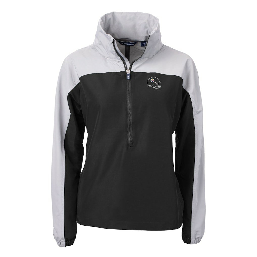 Pittsburgh Steelers Cutter & Buck Women's Charter Eco Recycled Half-Zip Hooded Anorak Jacket Black | NFL