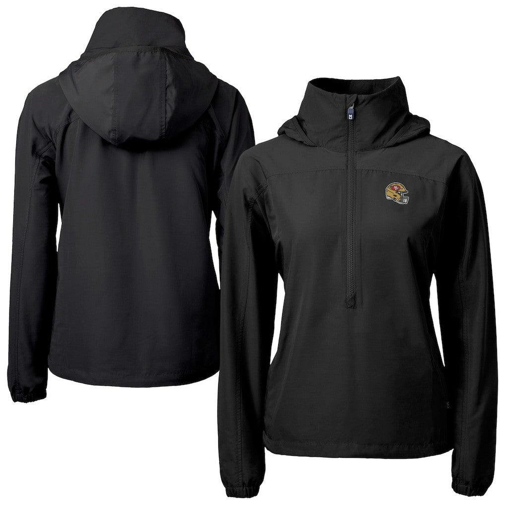 San Francisco 49ers Cutter & Buck Women's Charter Eco Recycled Half-Zip Hooded Anorak Jacket Black | NFL