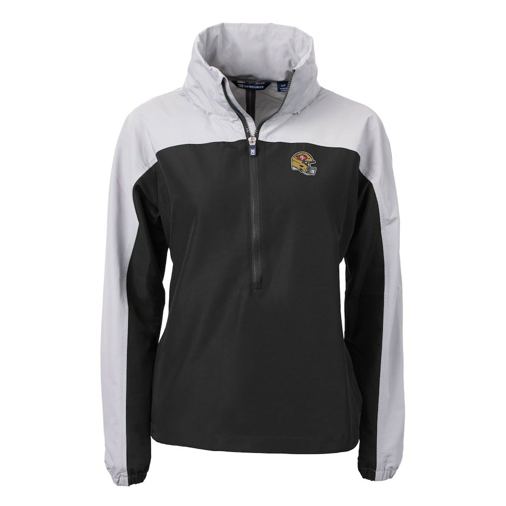 San Francisco 49ers Cutter & Buck Women's Charter Eco Recycled Half-Zip Hooded Anorak Jacket Black | NFL