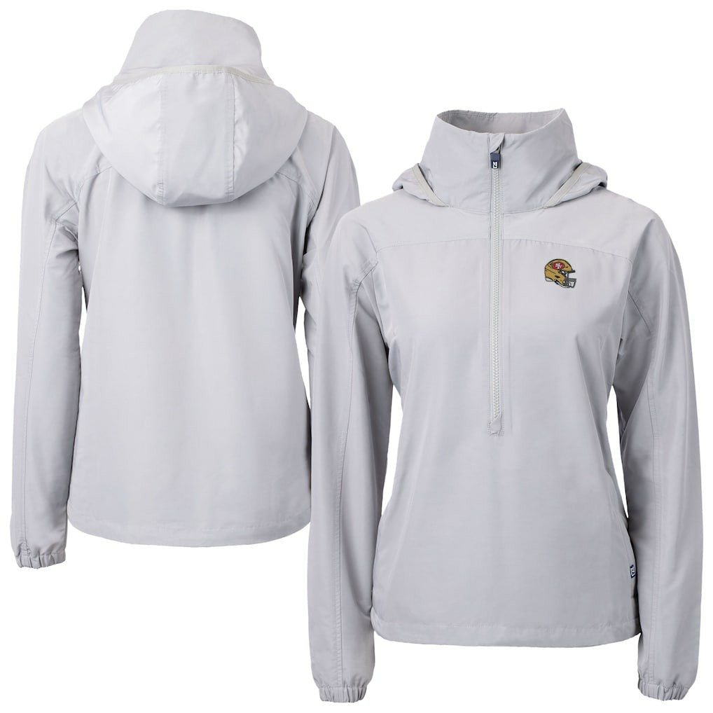 San Francisco 49ers Cutter & Buck Women's Charter Eco Recycled Half-Zip Hooded Anorak Jacket Gray | NFL
