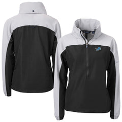 Detroit Lions Cutter & Buck Women's Charter Eco Recycled Half-Zip Hooded Anorak Jacket Black | NFL