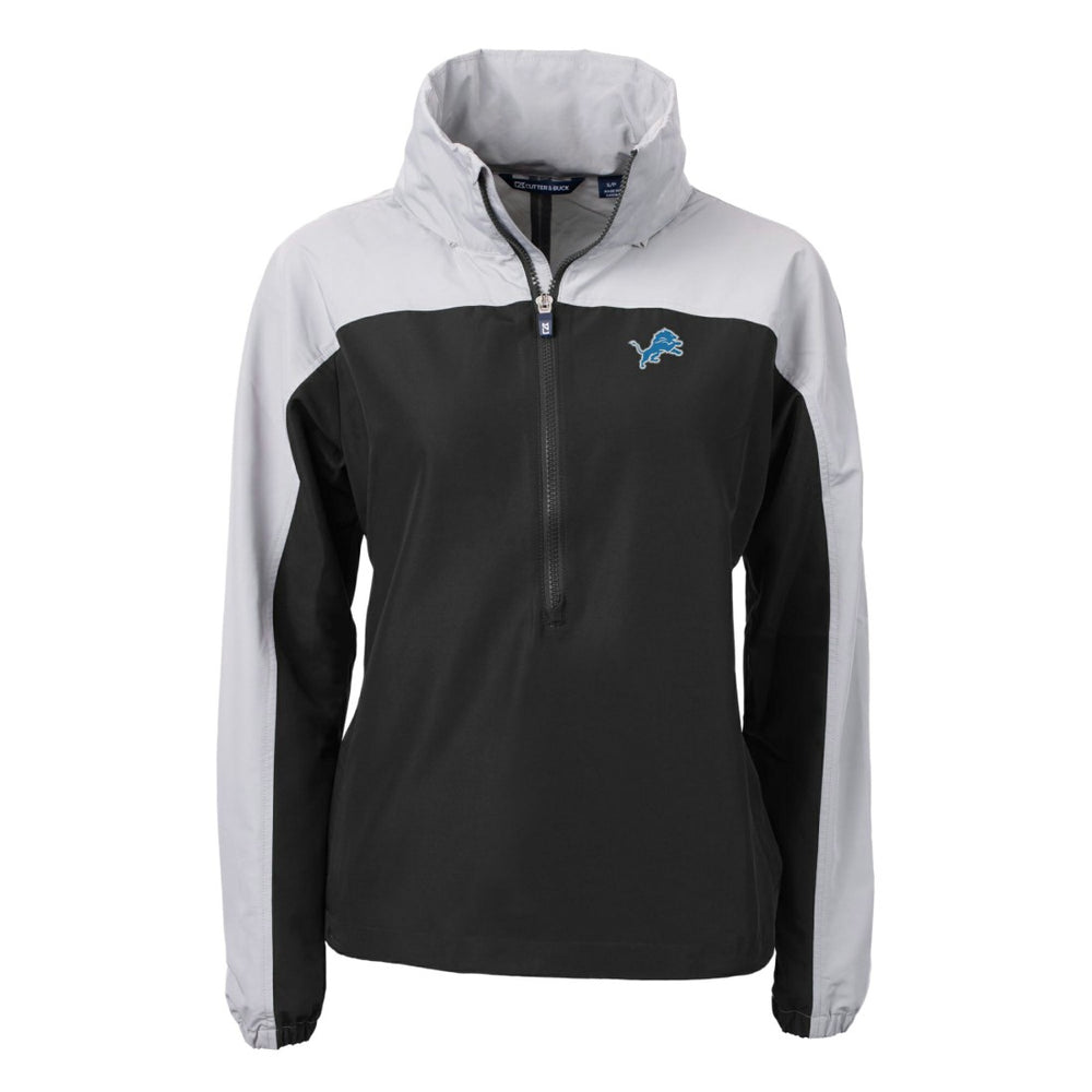 Detroit Lions Cutter & Buck Women's Charter Eco Recycled Half-Zip Hooded Anorak Jacket Black | NFL