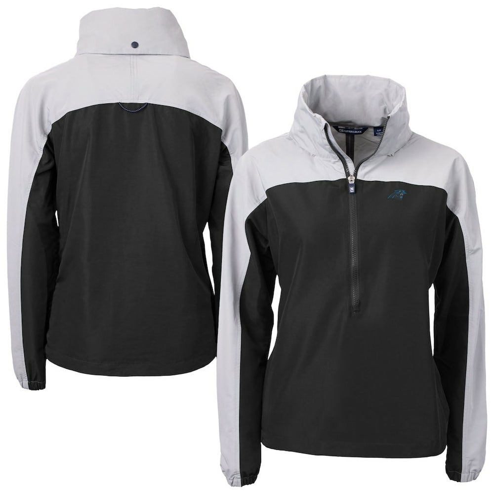 Carolina Panthers Cutter & Buck Women's Charter Eco Recycled Half-Zip Hooded Anorak Jacket Black | NFL