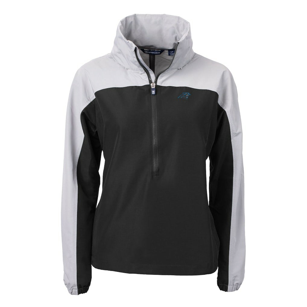 Carolina Panthers Cutter & Buck Women's Charter Eco Recycled Half-Zip Hooded Anorak Jacket Black | NFL
