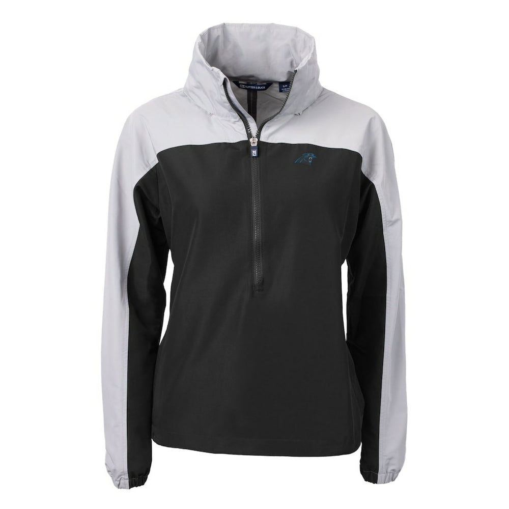 Carolina Panthers Cutter & Buck Women's Charter Eco Recycled Half-Zip Hooded Anorak Jacket Black | NFL