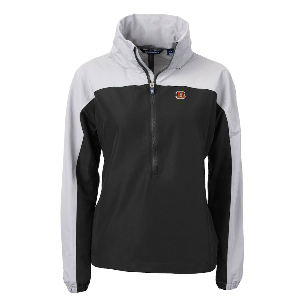Cincinnati Bengals Cutter & Buck Women's Charter Eco Recycled Half-Zip Hooded Anorak Jacket Black | NFL