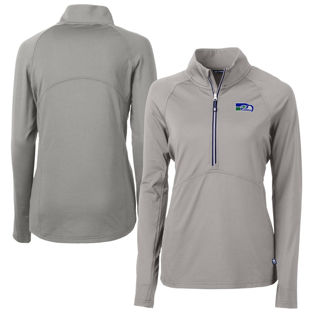 Seattle Seahawks Cutter & Buck Women's Historical Adapt Eco Knit Stretch Recycled Raglan Half-Zip Top Gray | NFL