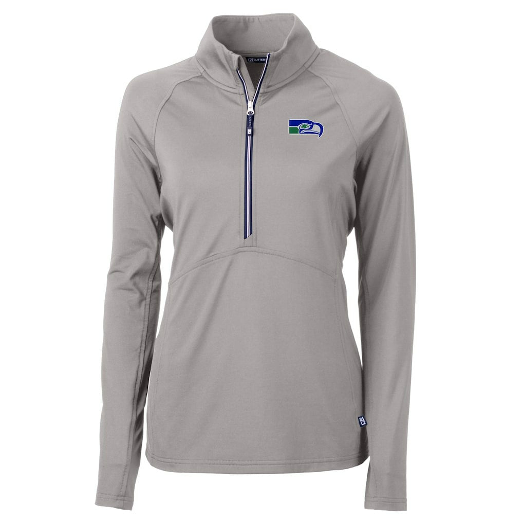 Seattle Seahawks Cutter & Buck Women's Historical Adapt Eco Knit Stretch Recycled Raglan Half-Zip Top Gray | NFL