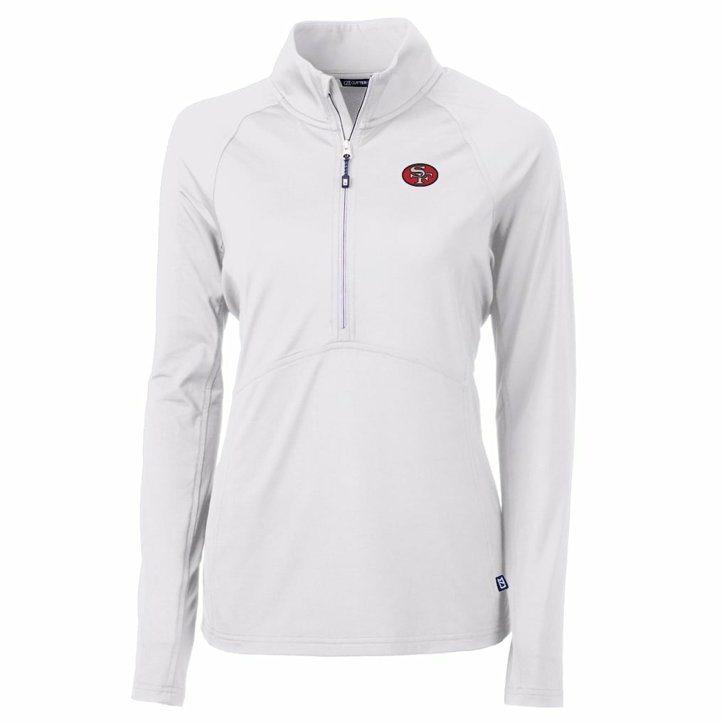 San Francisco 49ers Cutter & Buck Women's Adapt Eco Knit Stretch Recycled Raglan Half-Zip Top White | NFL