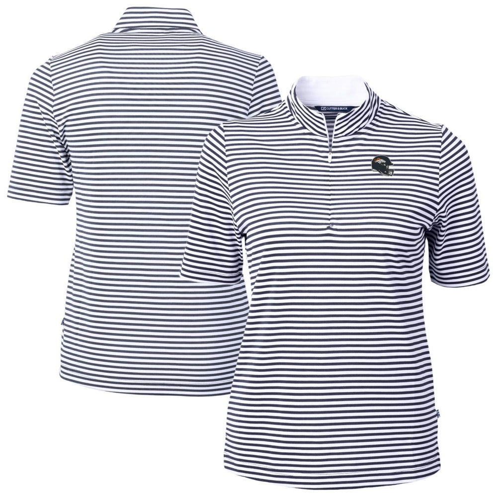Denver Broncos Cutter & Buck Women's Virtue Eco Pique Stripe Recycled Quarter-Zip Top Navy | NFL