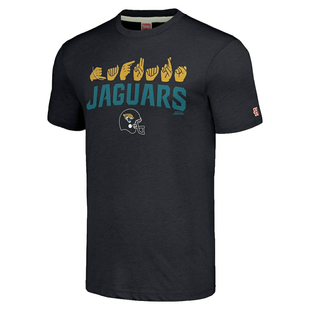 Jacksonville Jaguars Homage Unisex The NFL ASL Collection by Love Sign American Sign Language T-Shirt Charcoal | NFL