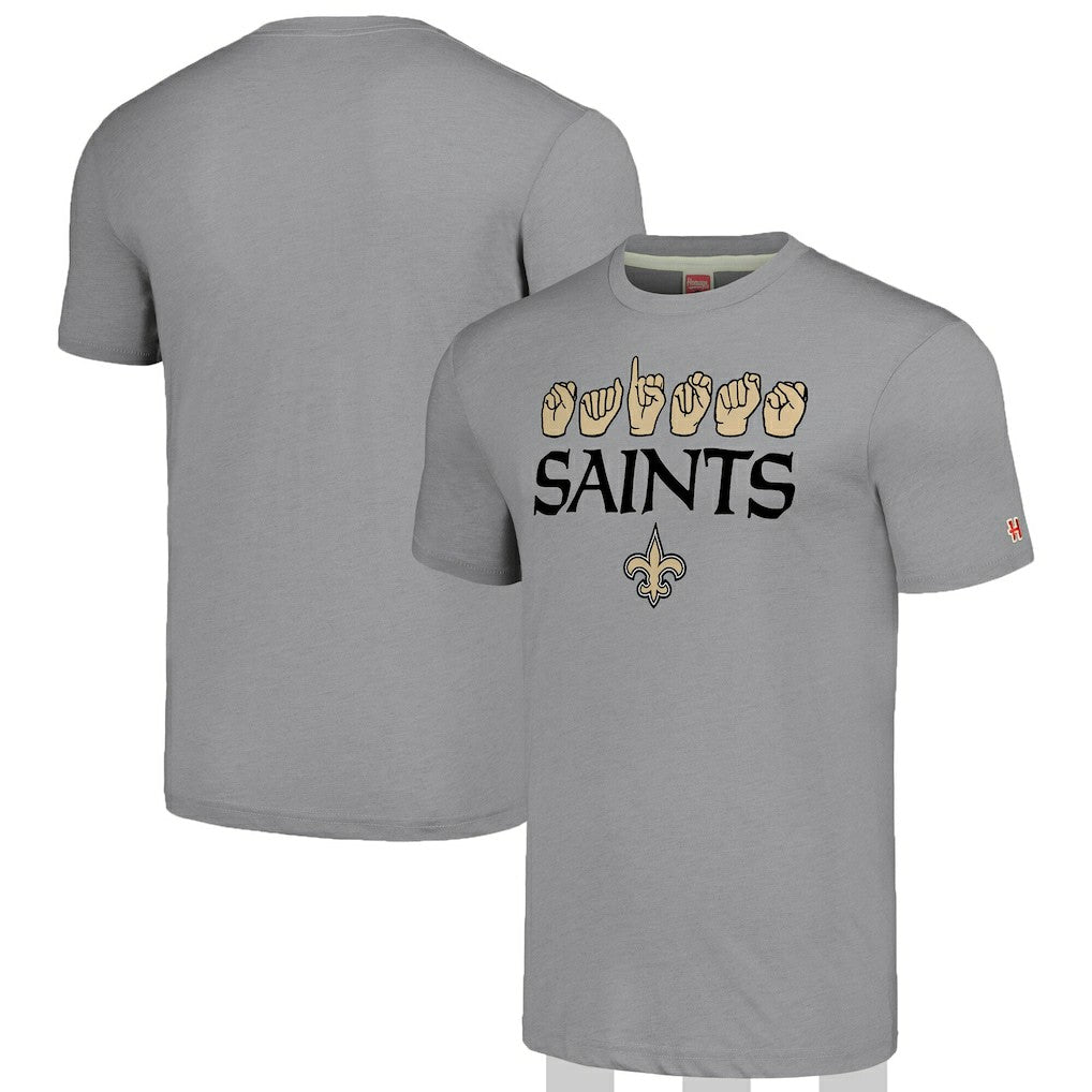 New Orleans Saints Homage Unisex The NFL ASL Collection by Love Sign American Sign Language T-Shirt Grey | NFL
