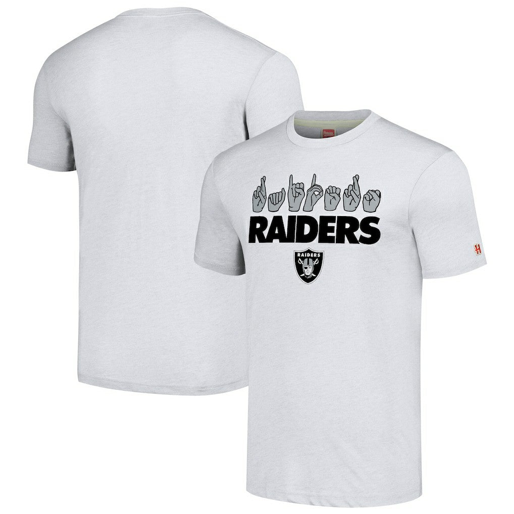 Las Vegas Raiders Homage Unisex The NFL ASL Collection by Love Sign American Sign Language T-Shirt Ash | NFL
