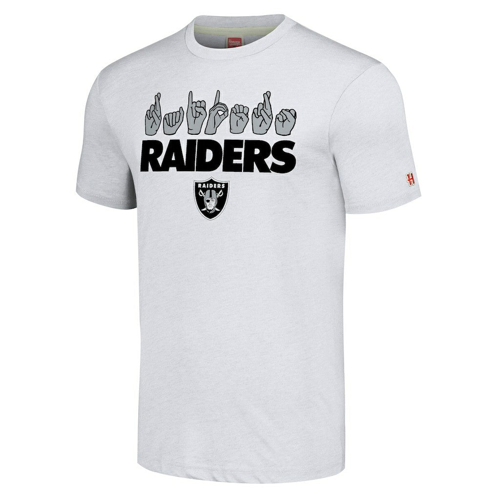 Las Vegas Raiders Homage Unisex The NFL ASL Collection by Love Sign American Sign Language T-Shirt Ash | NFL