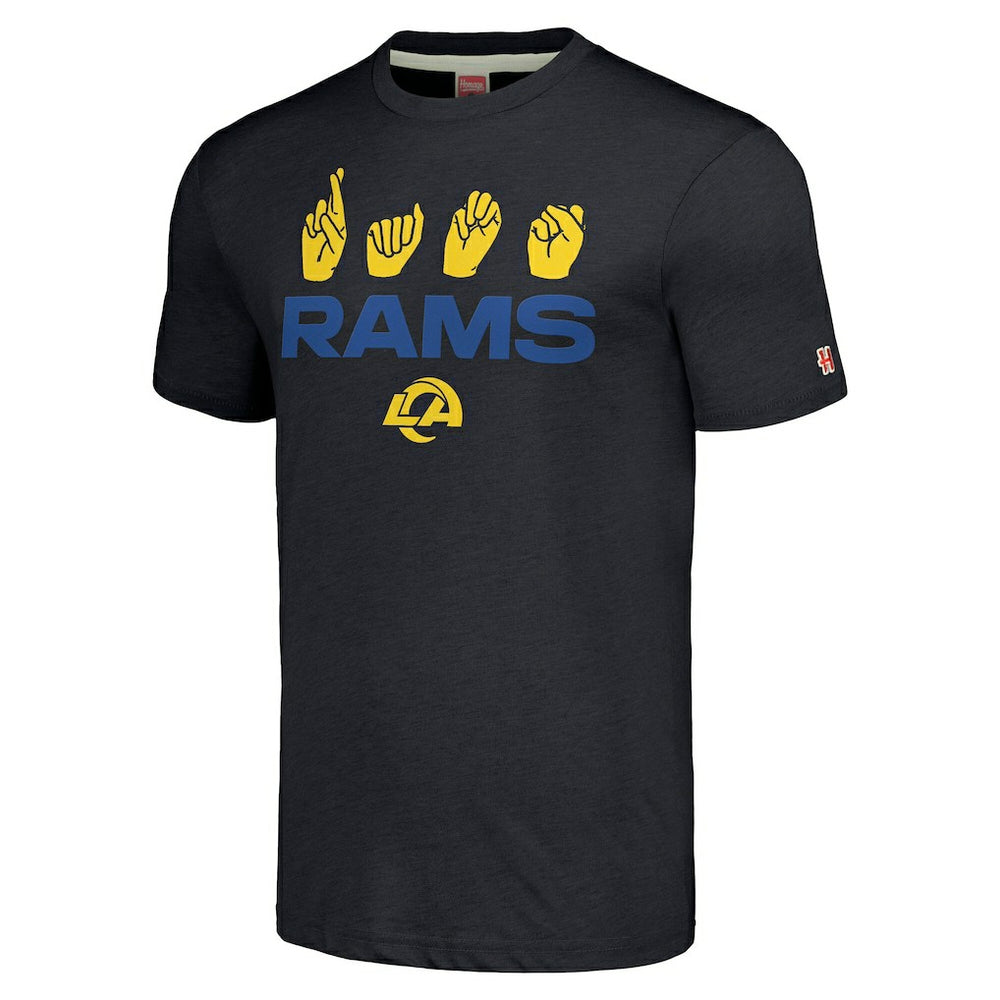 Los Angeles Rams Homage Unisex The NFL ASL Collection by Love Sign American Sign Language T-Shirt Charcoal | NFL