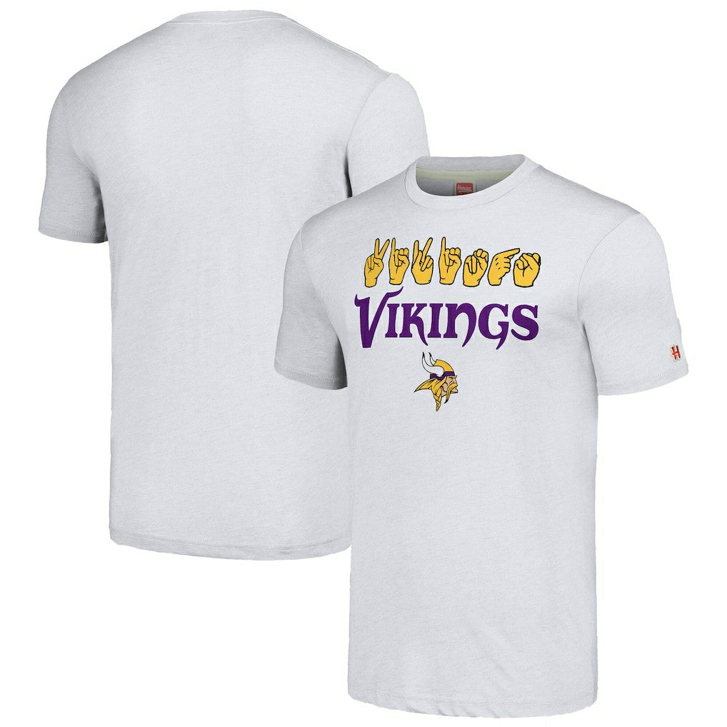Minnesota Vikings Homage Unisex The NFL ASL Collection by Love Sign American Sign Language T-Shirt Ash | NFL