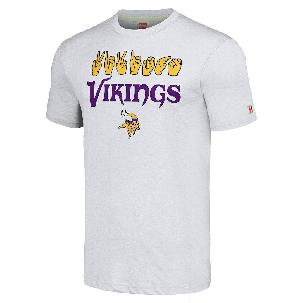 Minnesota Vikings Homage Unisex The NFL ASL Collection by Love Sign American Sign Language T-Shirt Ash | NFL