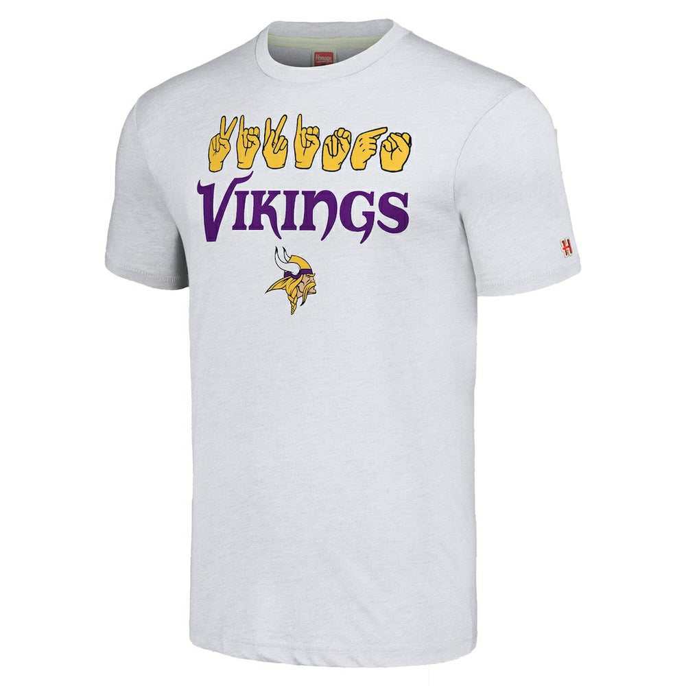 Minnesota Vikings Homage Unisex The NFL ASL Collection by Love Sign American Sign Language T-Shirt Ash | NFL