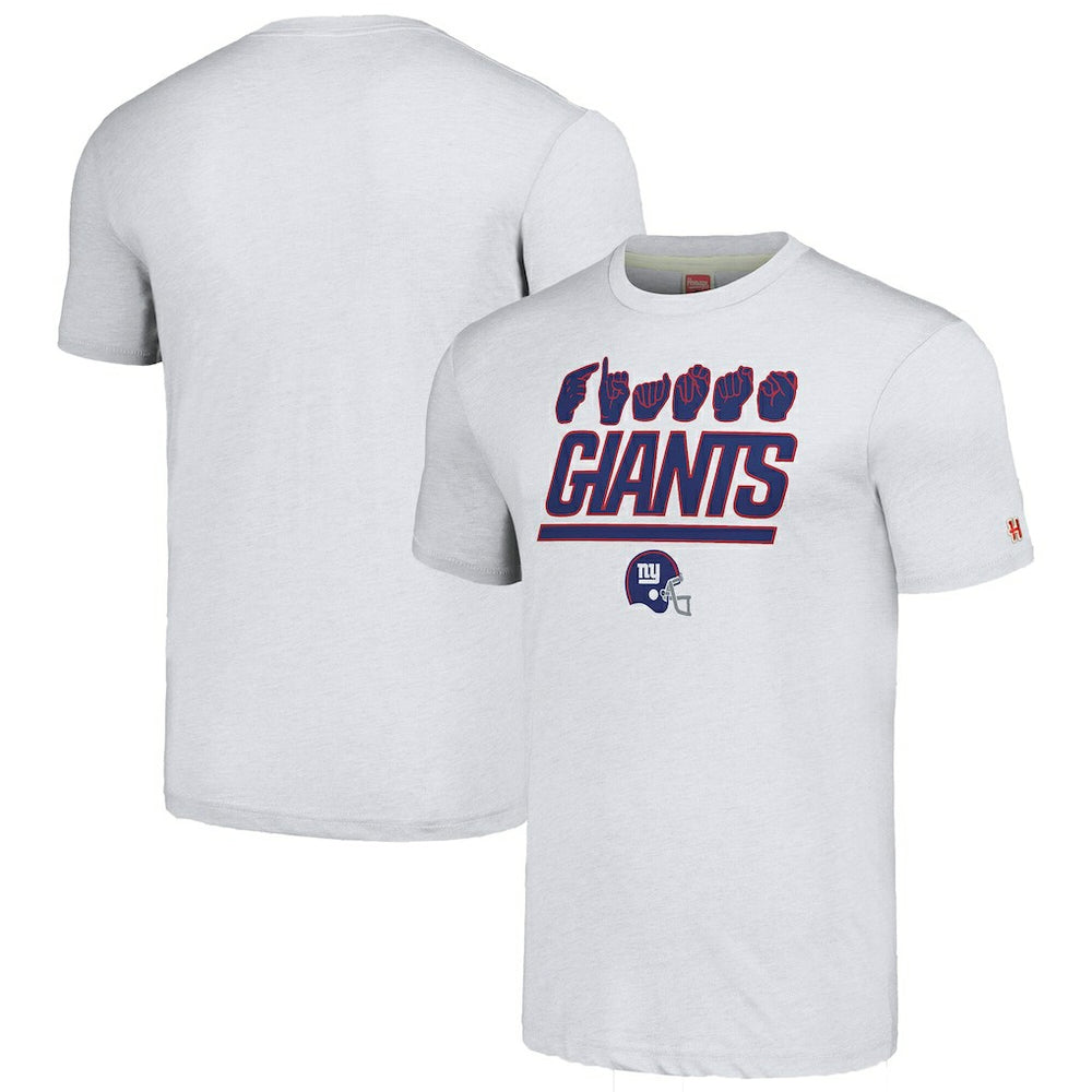 New York Giants Homage Unisex The NFL ASL Collection by Love Sign American Sign Language T-Shirt Ash | NFL