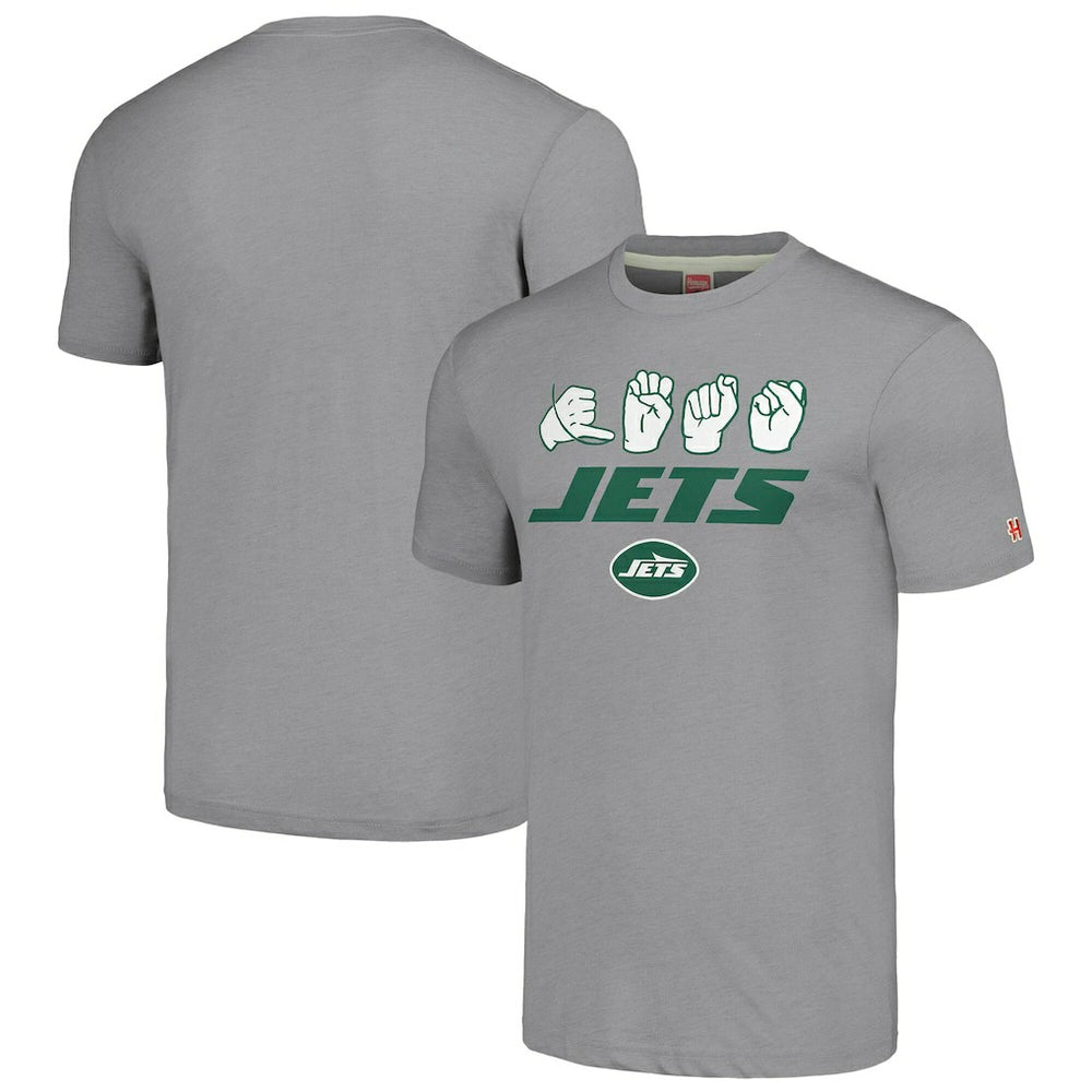 New York Jets Homage Unisex The NFL ASL Collection by Love Sign American Sign Language T-Shirt Grey | NFL