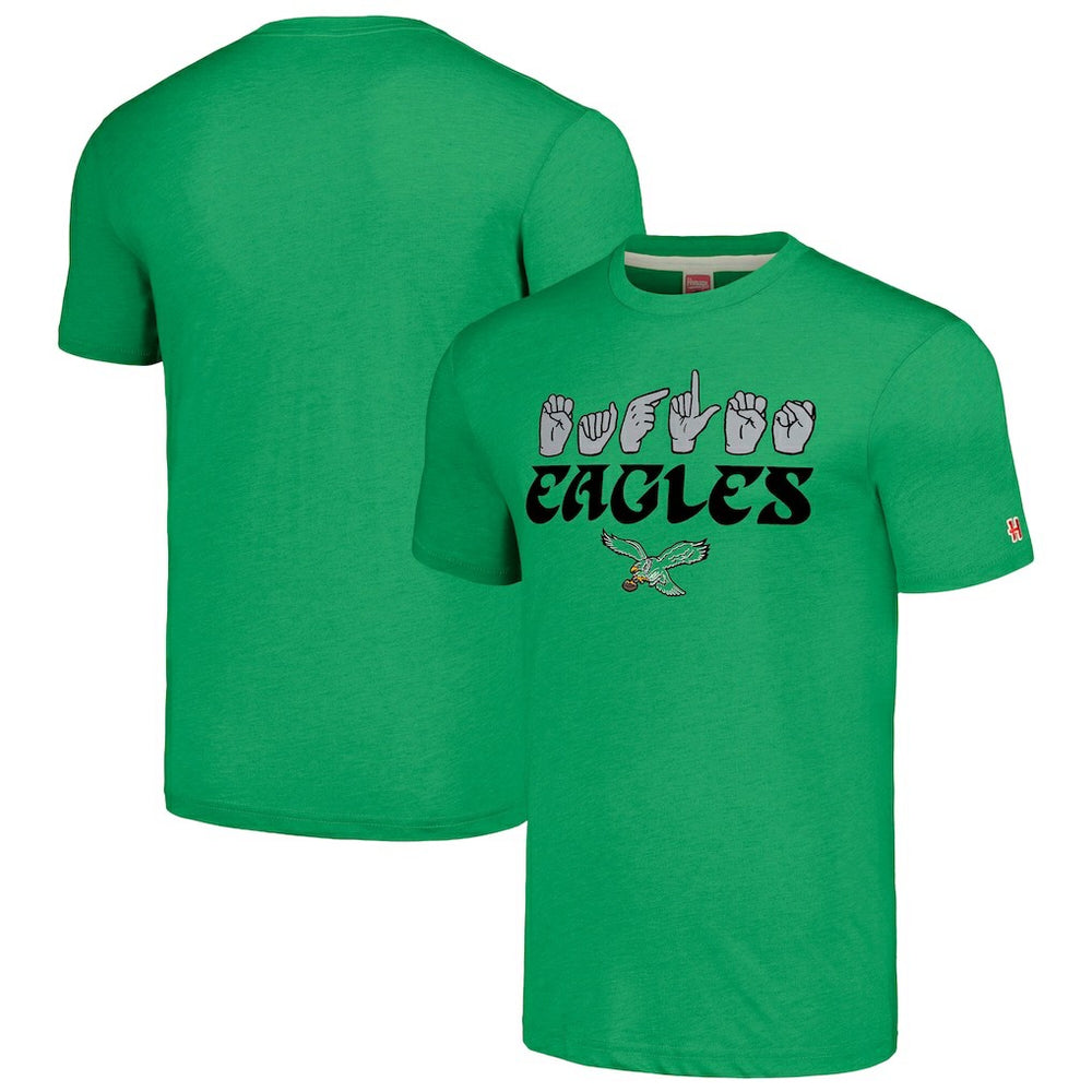 Philadelphia Eagles Homage Unisex The NFL ASL Collection by Love Sign American Sign Language T-Shirt Green | NFL