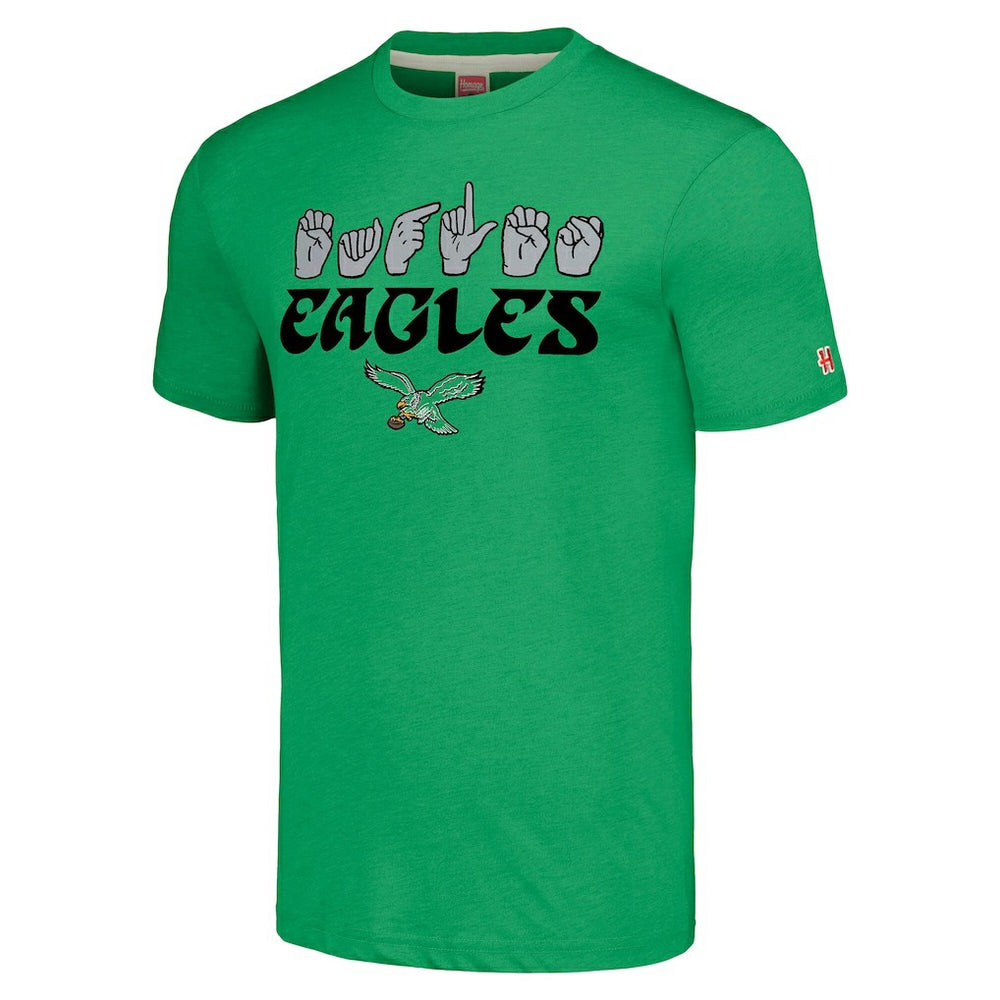 Philadelphia Eagles Homage Unisex The NFL ASL Collection by Love Sign American Sign Language T-Shirt Green | NFL