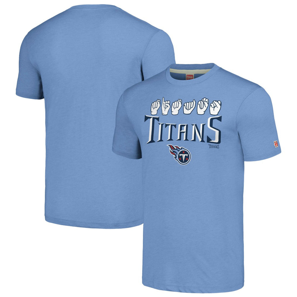 Tennessee Titans Homage Unisex The NFL ASL Collection by Love Sign American Sign Language T-Shirt Light Blue | NFL