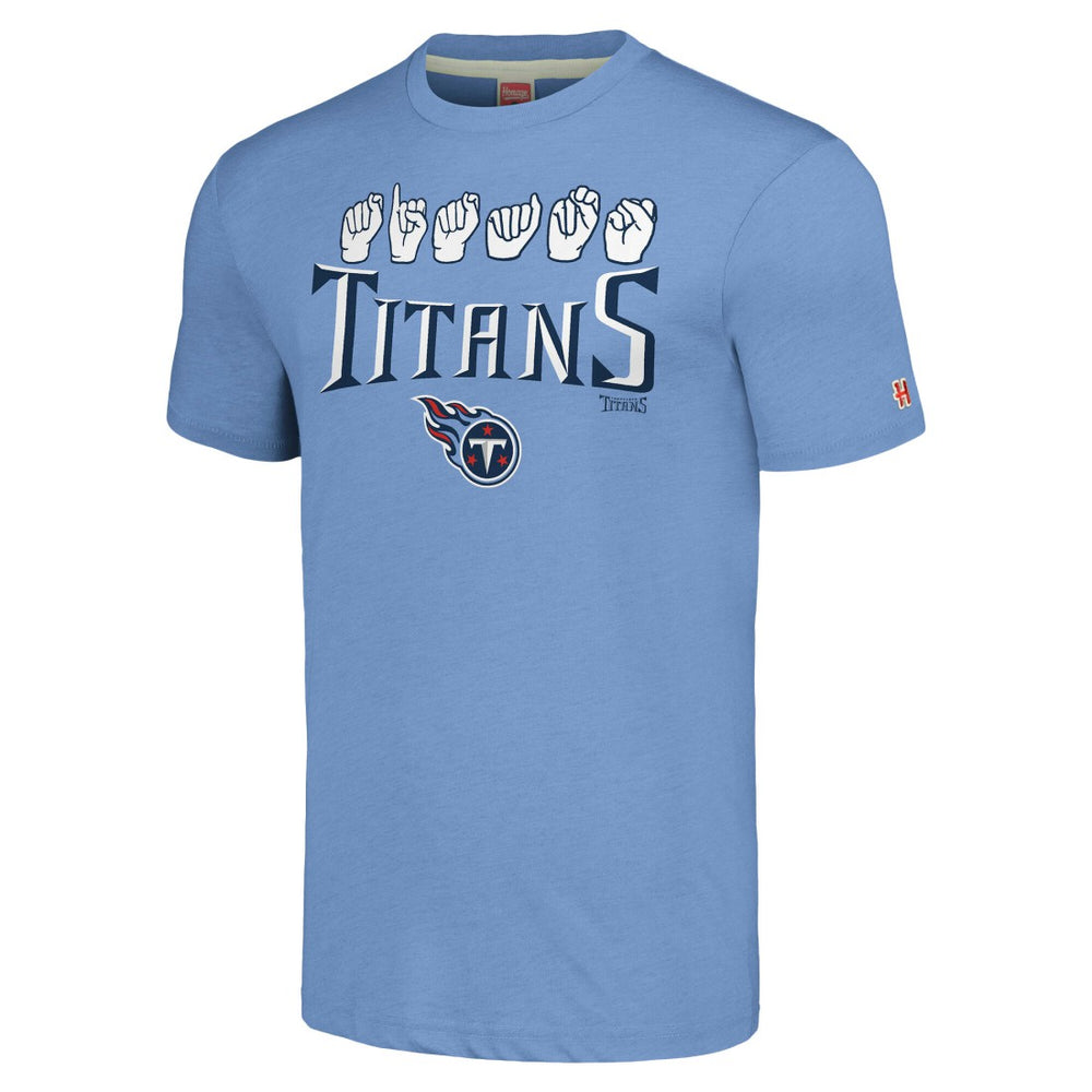 Tennessee Titans Homage Unisex The NFL ASL Collection by Love Sign American Sign Language T-Shirt Light Blue | NFL