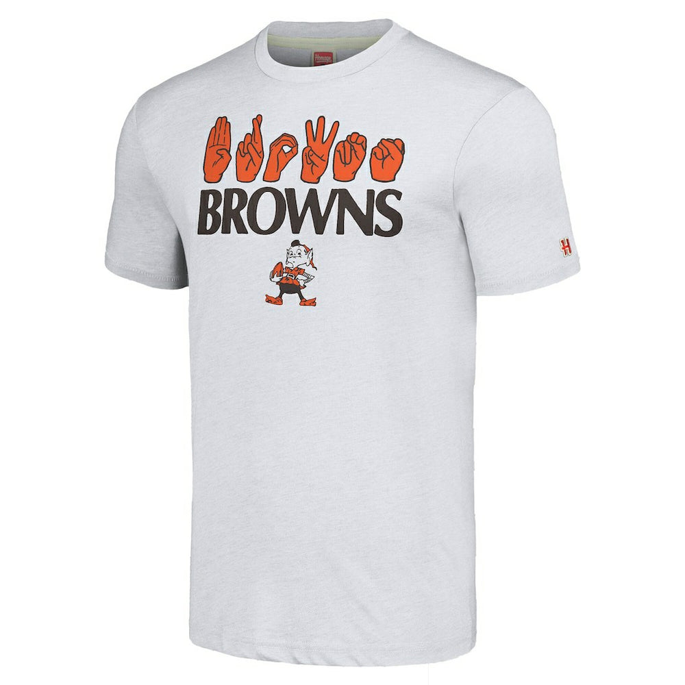Cleveland Browns Homage Unisex The NFL ASL Collection by Love Sign American Sign Language T-Shirt Ash | NFL
