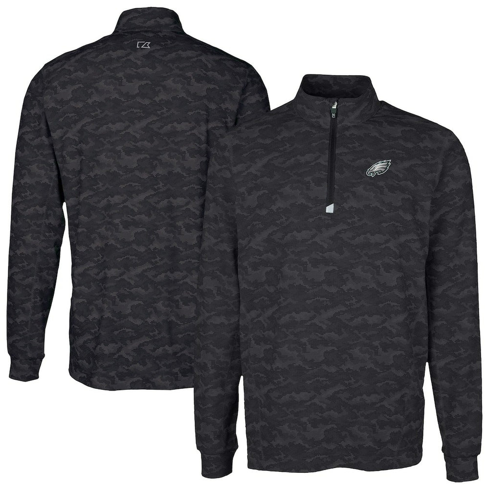 Philadelphia Eagles Cutter & Buck Traverse Camo Print Stretch Quarter-Zip Top Black | NFL